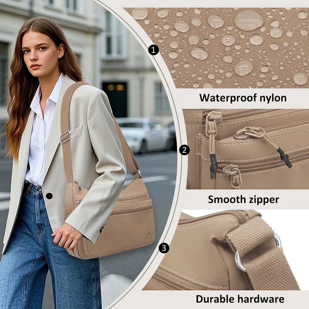 Women Shoulder Handbag Nylon Crossbody Purse Zipper Travel Organizer